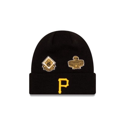 Black Pittsburgh Pirates Hat - New Era MLB World Series Patch Cuff Knit Beanie USA8423596